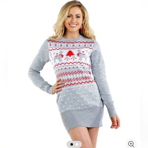 New Tipsy Elves Llama Manger Red, Grey & White Fair Isle Print Sweater D…